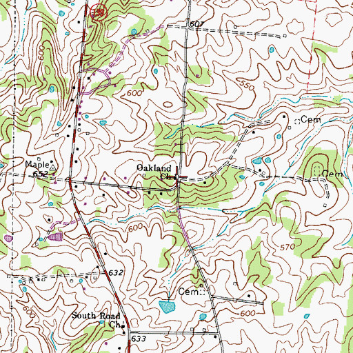 Topographic Map of Oakland Church, KY