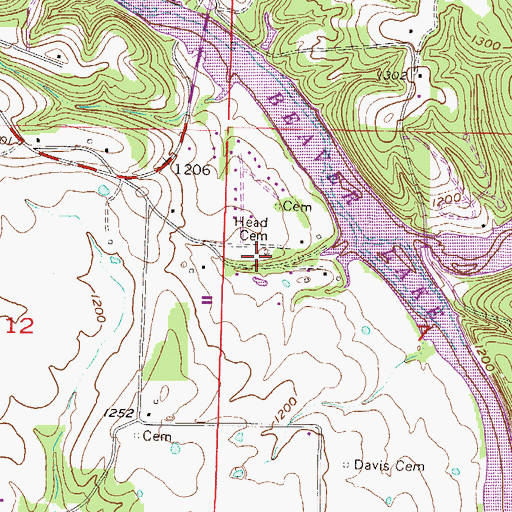 Topographic Map of Head Cemetery, AR