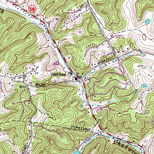 Topographic Map of Oakland Church, KY