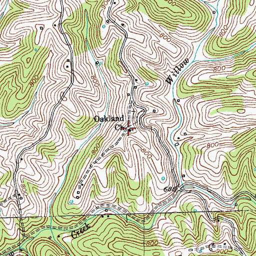 Topographic Map of Oakland Church, KY