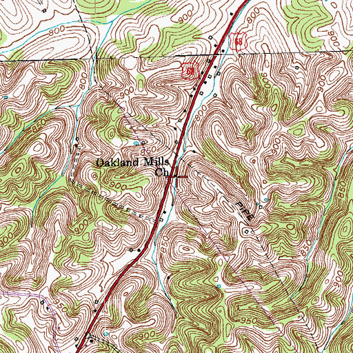 Topographic Map of Oakland Mills Church, KY