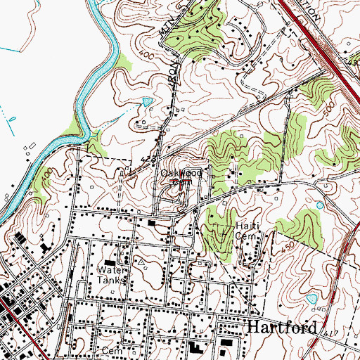 Topographic Map of Oakwood Cemetery, KY