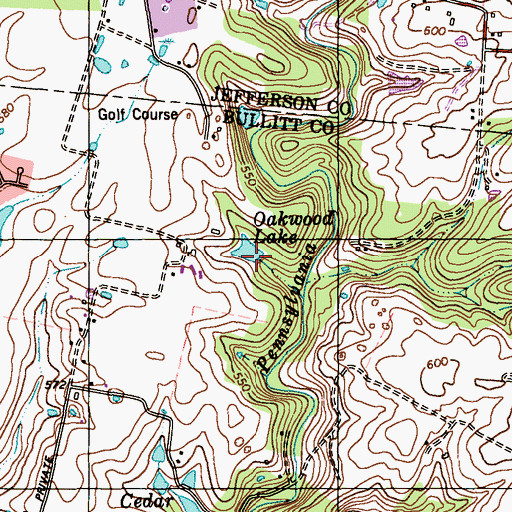 Topographic Map of Oakwood Lake, KY