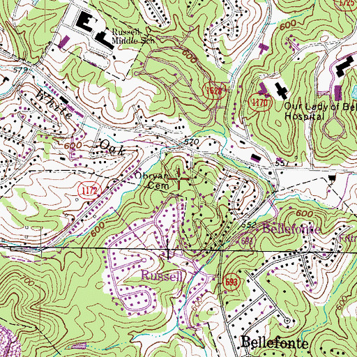 Topographic Map of Obryan Cemetery, KY