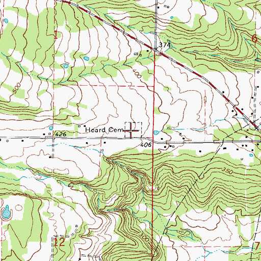 Topographic Map of Heard Cemetery, AR