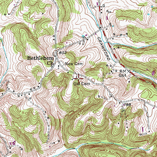 Topographic Map of Old Cemetery, KY
