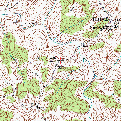 Topographic Map of Old Corinth Cemetery, KY