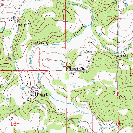 Topographic Map of Heart Church, AR