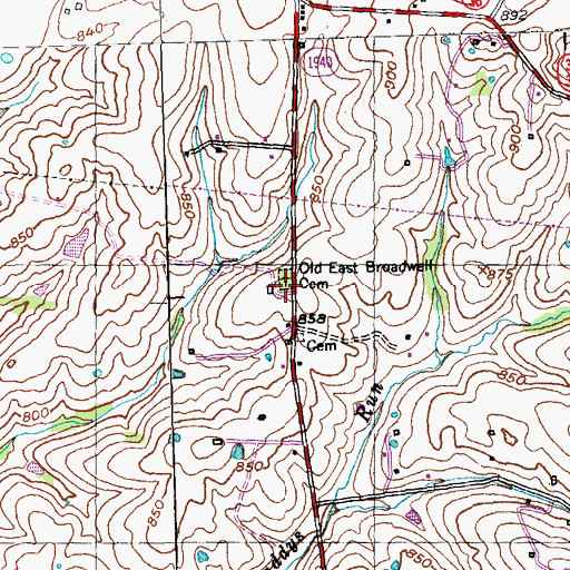 Topographic Map of Old East Broadwell Cemetery, KY