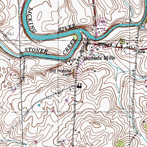 Topographic Map of Ruddels Mill Cemetery, KY