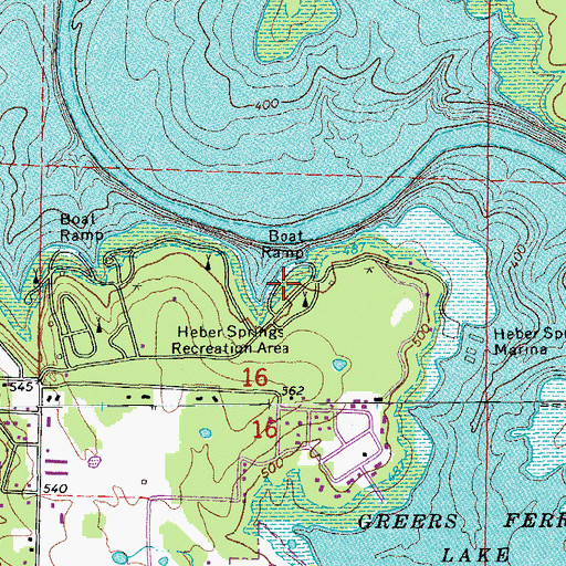 Topographic Map of Heber Springs Recreation Area, AR