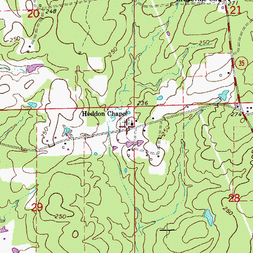 Topographic Map of Heddon Chapel, AR