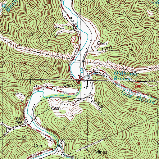 Topographic Map of Oldhouse Branch, KY