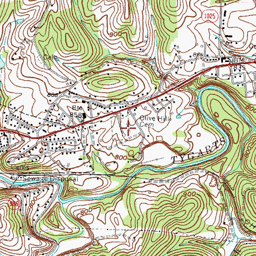 Topographic Map of Olive Hill Cemetery, KY