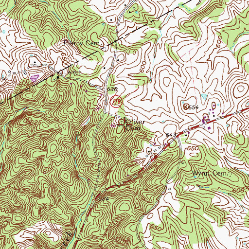 Topographic Map of Oliver Cemetery, KY