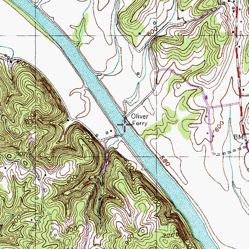 Topographic Map of Oliver Ferry, KY