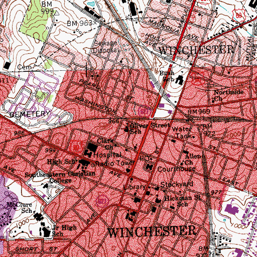 Topographic Map of Oliver Street School, KY