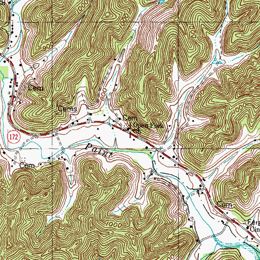 Topographic Map of Open Fork Church, KY