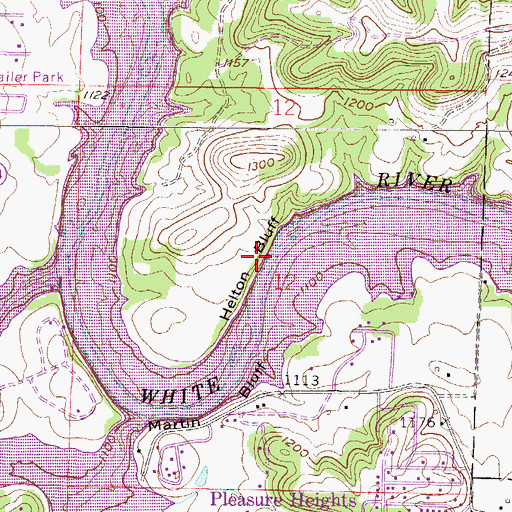 Topographic Map of Helton Bluff, AR