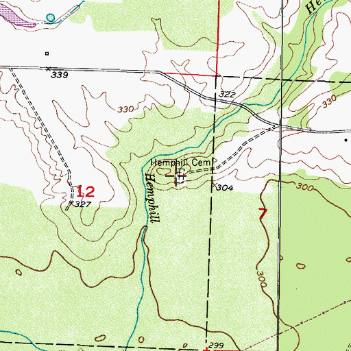 Topographic Map of Hemphill Cemetery, AR