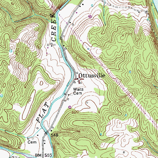 Topographic Map of Ottusville, KY