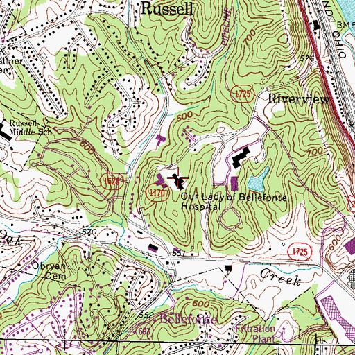 Topographic Map of Our Lady of Bellefonte Hospital, KY
