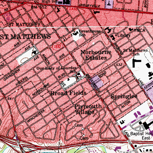 Topographic Map of Our Lady of Lourdes School, KY