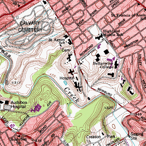 Topographic Map of Our Lady of Peace Hospital, KY