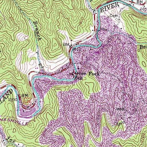 Topographic Map of Oven Fork School, KY