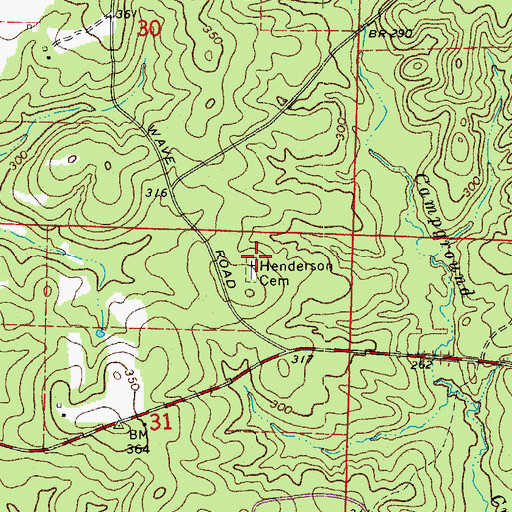 Topographic Map of Henderson Cemetery, AR