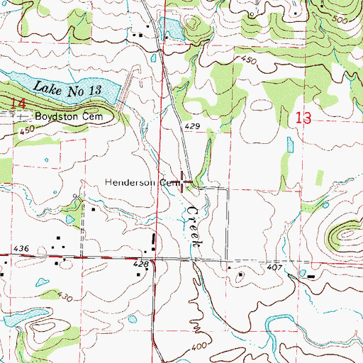 Topographic Map of Henderson Cemetery, AR