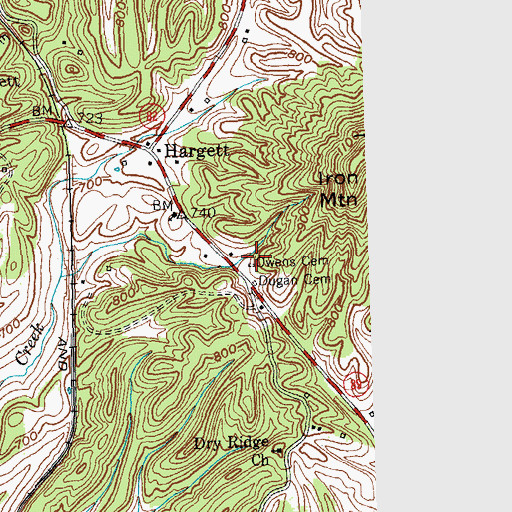 Topographic Map of Owen Walling Cemetery, KY