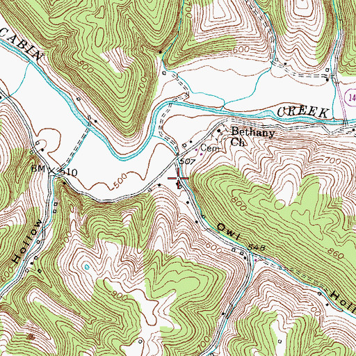Topographic Map of Owl Hollow, KY