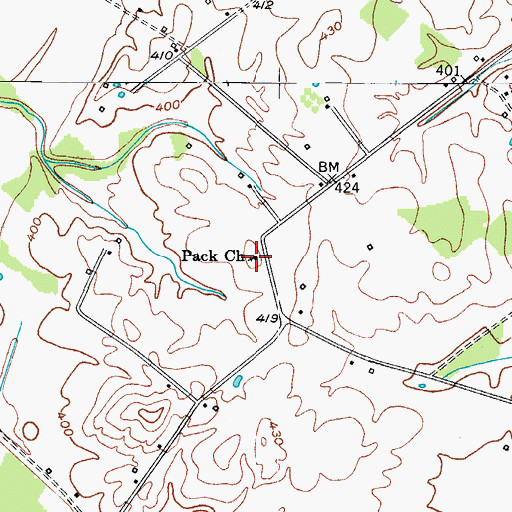 Topographic Map of Pack Baptist Church, KY