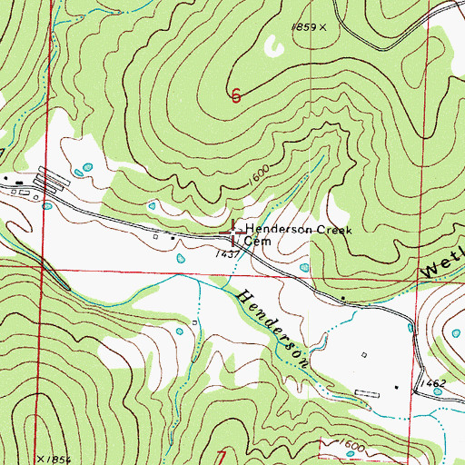 Topographic Map of Henderson Creek Cemetery, AR