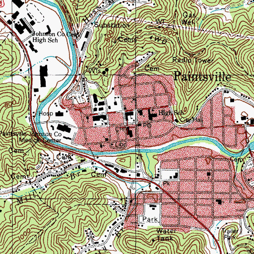 Topographic Map of Paintsville, KY
