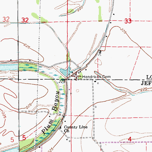 Topographic Map of Hendricks Cemetery, AR