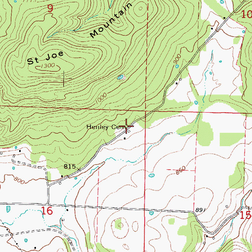 Topographic Map of Henley Cemetery, AR