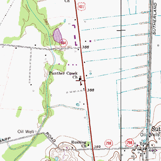 Topographic Map of Panther Creek Baptist Church, KY