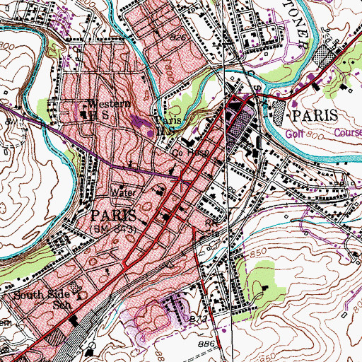 Topographic Map of Paris, KY