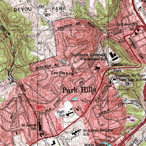 Topographic Map of Park Hills, KY