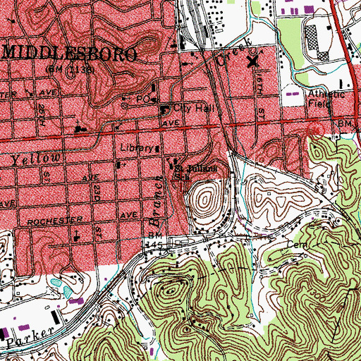 Topographic Map of Parker Branch, KY