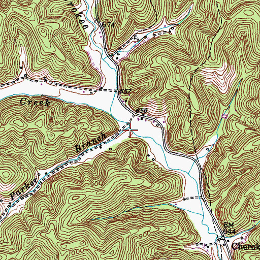 Topographic Map of Parker Branch, KY