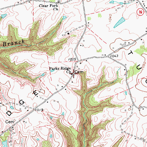 Topographic Map of Parks Ridge Church of God, KY