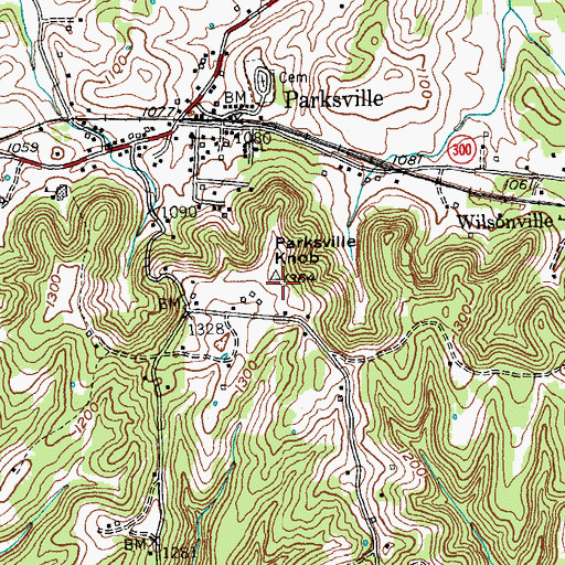 Topographic Map of Parksville Knob, KY