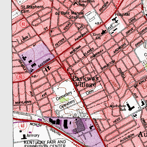 Topographic Map of Parkway Village, KY
