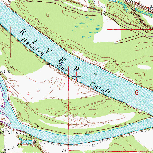 Topographic Map of Hensley Bar Cutoff, AR