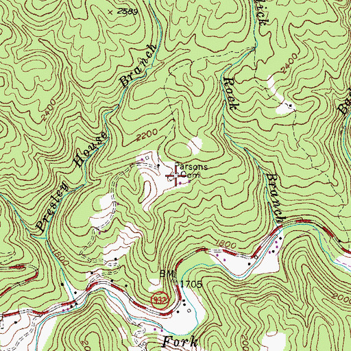 Topographic Map of Parsons Cemetery, KY