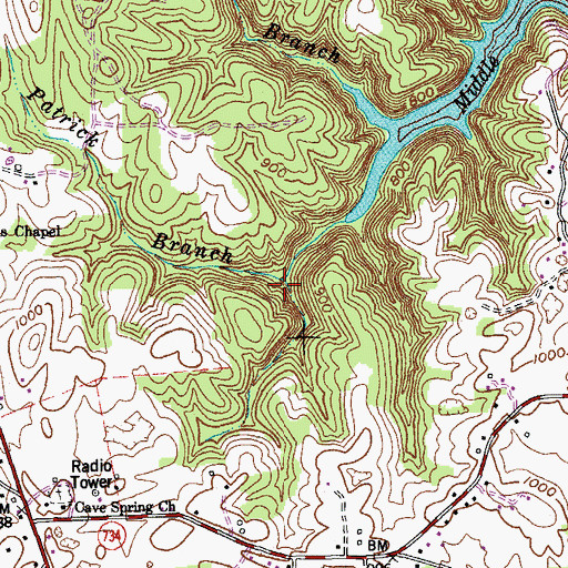 Topographic Map of Patrick Branch, KY