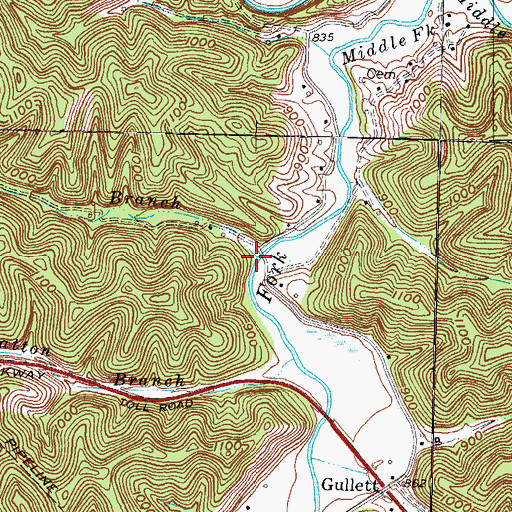 Topographic Map of Patrick Branch, KY